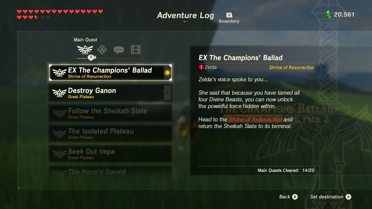 Zelda Breath of the Wild Champions' Ballad How to Start BOTW DLC Pack